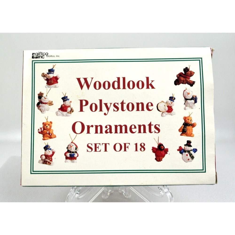 Woodlook Polystone Ornaments Set of 18 GiftCo Inc Tie-On